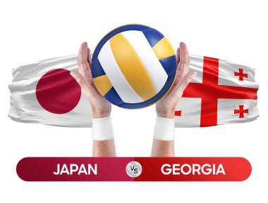 Japonya, Gürcistan milli takımlarına karşı voleybol voleybol maçı konsepti.