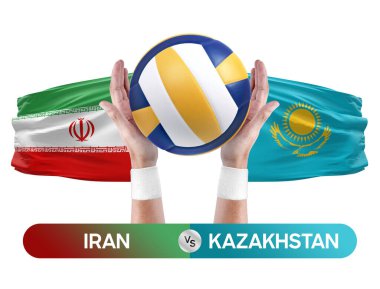 İran Kazakistan milli takımlarına karşı voleybol voleybol topu yarışma konsepti.