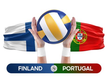 Finlandiya, Portekiz milli takımlarına karşı voleybol topu yarışma konsepti.