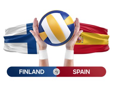 Finlandiya, İspanya milli takımlarına karşı voleybol voleybol maçı konsepti.