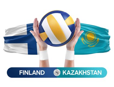 Finlandiya Kazakistan milli takımlarına karşı voleybol voleybol topu yarışma konsepti.