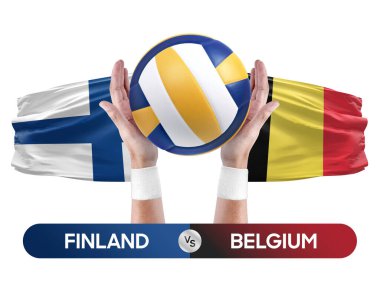 Finlandiya, Belçika milli takımlarına karşı voleybol voleybol topu yarışma konsepti.