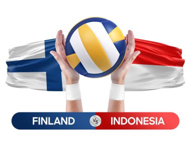 Finlandiya, Endonezya milli takımlarına karşı voleybol voleybol topu yarışma konsepti.