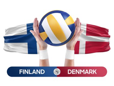 Finlandiya, Danimarka milli takımlarına karşı voleybol voleybol maçı konsepti.