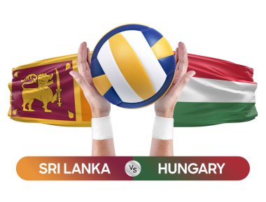 Sri Lanka Macaristan milli takımlarına karşı voleybol voleybol topu yarışma konsepti.