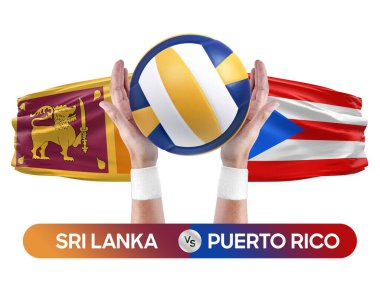 Sri Lanka, Porto Riko milli takımlarına karşı voleybol voleybol topu yarışma konsepti.