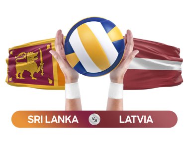 Sri Lanka Letonya milli takımlarına karşı voleybol voleybol topu yarışma konsepti.