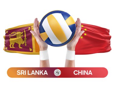 Sri Lanka, Çin milli takımlarına karşı voleybol voleybol topu yarışma konsepti.