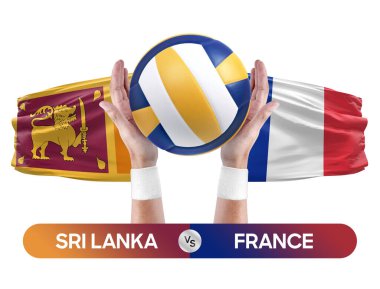 Sri Lanka Fransa milli takımlarına karşı voleybol voleybol topu yarışma konsepti.