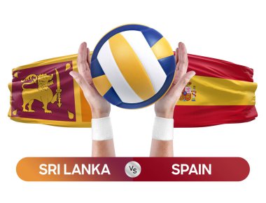 Sri Lanka İspanya milli takımlarına karşı voleybol voleybol topu yarışma konsepti.