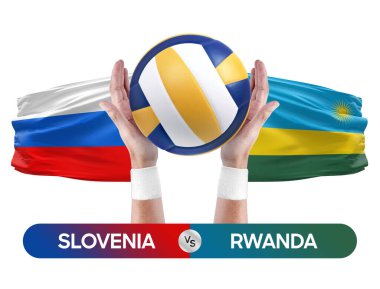 Slovenya Ruanda milli takımlarına karşı voleybol voleybol topu yarışma konsepti.