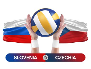 Slovenya, Çek milli takımlarına karşı voleybol voleybol topu yarışma konsepti.