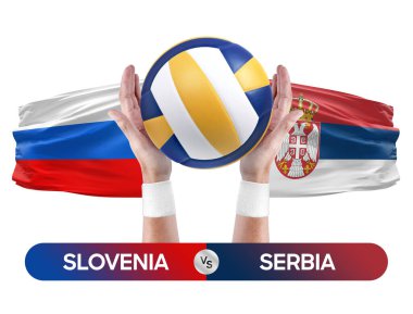 Slovenya Sırbistan milli takımlarına karşı voleybol voleybol maçı konsepti.