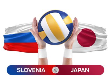 Slovenya Japonya milli takımlarına karşı voleybol voleybol maçı konsepti.