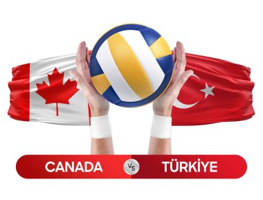 Kanada, Türkiye milli takımlarına karşı voleybol voleybol maçı konsepti.