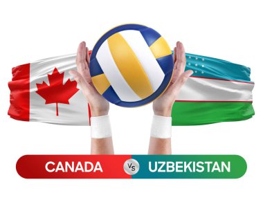 Kanada Özbekistan milli takımlarına karşı voleybol voleybol topu yarışma konsepti.