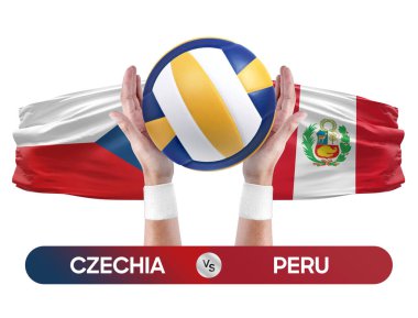 Çek-Peru milli takımları voleybol voleybol müsabakası konsepti.