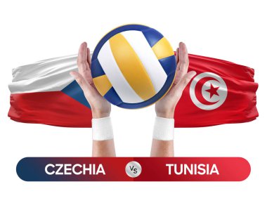 Çek-Tunus milli takımları voleybol voleybol maçı konseptine karşı.