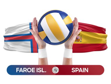Faroe Adaları İspanya milli takımlarına karşı voleybol voleybol topu yarışma konsepti.