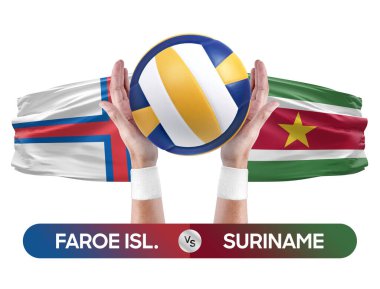 Faroe Adaları Surinam milli takımlarına karşı voleybol voleybol topu yarışma konsepti.