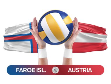 Faroe Adaları Avusturya milli takımlarına karşı voleybol voleybol topu yarışma konsepti.