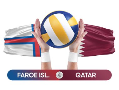 Faroe Adaları Katar milli takımlarına karşı voleybol voleybol topu yarışma konsepti.