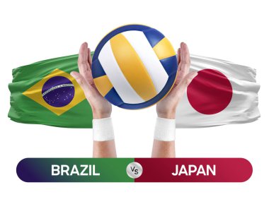 Brezilya Japonya milli takımlarına karşı voleybol voleybol maçı konsepti.