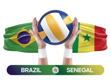 Brezilya, Senegal milli takımlarına karşı voleybol voleybol maçı konsepti.