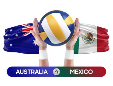 Avustralya, Meksika milli takımlarına karşı voleybol voleybol maçı konsepti.