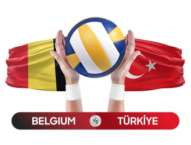 Belçika, Türkiye milli takımlarına karşı voleybol voleybol maçı konsepti.