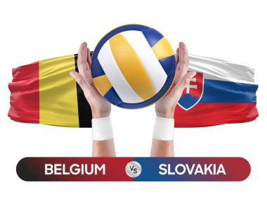 Belçika, Slovakya milli takımlarına karşı voleybol voleybol topu yarışma konsepti.