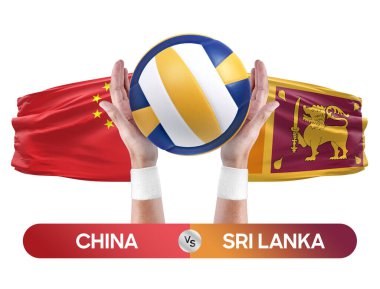 Çin, Sri Lanka milli takımlarına karşı voleybol voleybol topu yarışma konsepti.