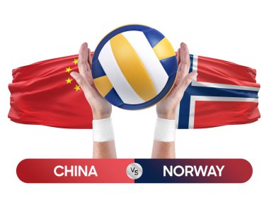 Çin, Norveç milli takımlarına karşı voleybol voleybol maçı konsepti.