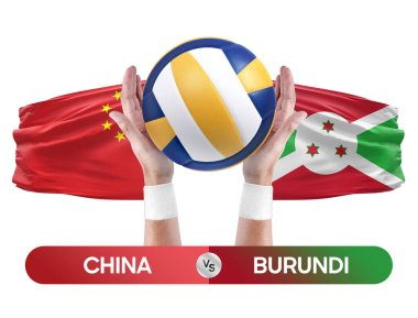 Çin, Burundi milli takımlarına karşı voleybol voleybol maçı konsepti.