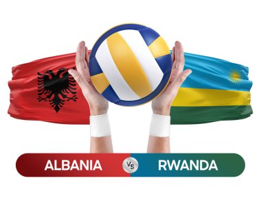Arnavutluk Ruanda milli takımlarına karşı voleybol voleybol topu yarışma konsepti.