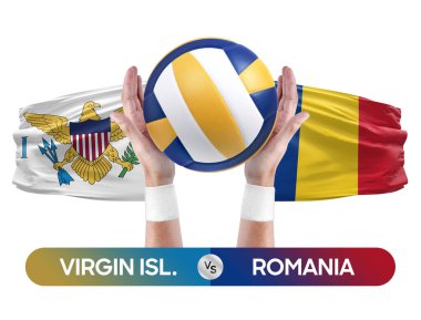 Virgin Adaları Romanya milli takımlarına karşı voleybol voleybol topu yarışma konsepti.