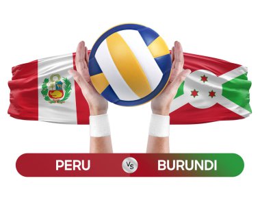 Peru, Burundi milli takımlarına karşı voleybol voleybol maçı konsepti.