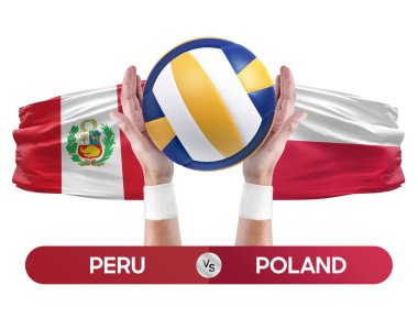 Peru, Polonya milli takımlarına karşı voleybol voleybol maçı konsepti.