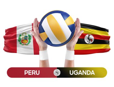 Peru, Uganda milli takımlarına karşı voleybol voleybol topu yarışma konsepti.