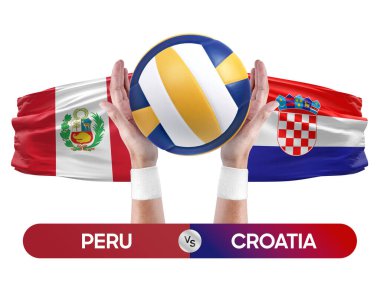 Peru, Hırvatistan milli takımlarına karşı voleybol voleybol maçı konsepti.