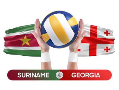 Surinam Gürcistan milli takımlarına karşı voleybol voleybol topu yarışma konsepti.