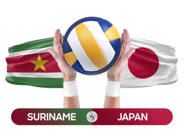 Surinam Japonya milli takımlarına karşı voleybol voleybol topu yarışma konsepti.