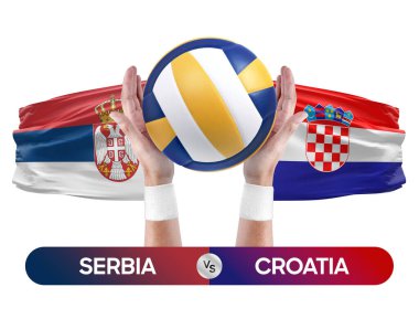 Sırbistan, Hırvatistan milli takımlarına karşı voleybol voleybol maçı konsepti.