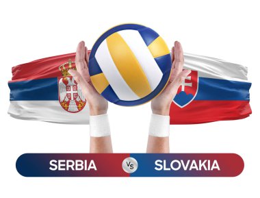 Sırbistan Slovakya milli takımlarına karşı voleybol voleybol topu yarışma konsepti.