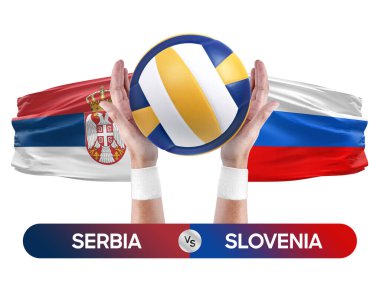 Sırbistan Slovenya milli takımlarına karşı voleybol voleybol maçı konsepti.