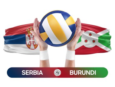 Sırbistan Burundi milli takımlarına karşı voleybol voleybol topu yarışma konsepti.