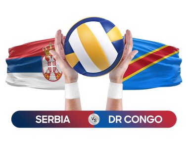 Sırbistan, Dr Kongo milli takımlarına karşı voleybol voleybol maçı konsepti.
