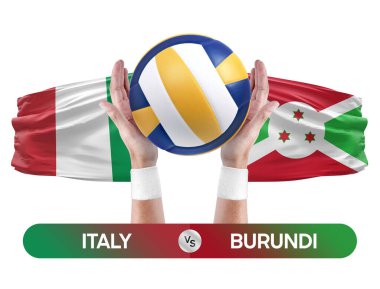 İtalya, Burundi milli takımlarına karşı voleybol voleybol maçı konsepti.