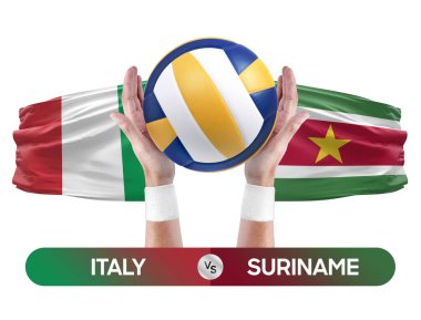 İtalya Surinam milli takımlarına karşı voleybol voleybol topu yarışma konsepti.