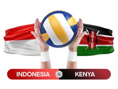 Endonezya Kenya milli takımlarına karşı voleybol voleybol topu yarışma konsepti.